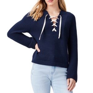 NIC+ZOE Sailor Ribbed Knit Lacing Front V-Neck Knit Sweater Women’s Size PM